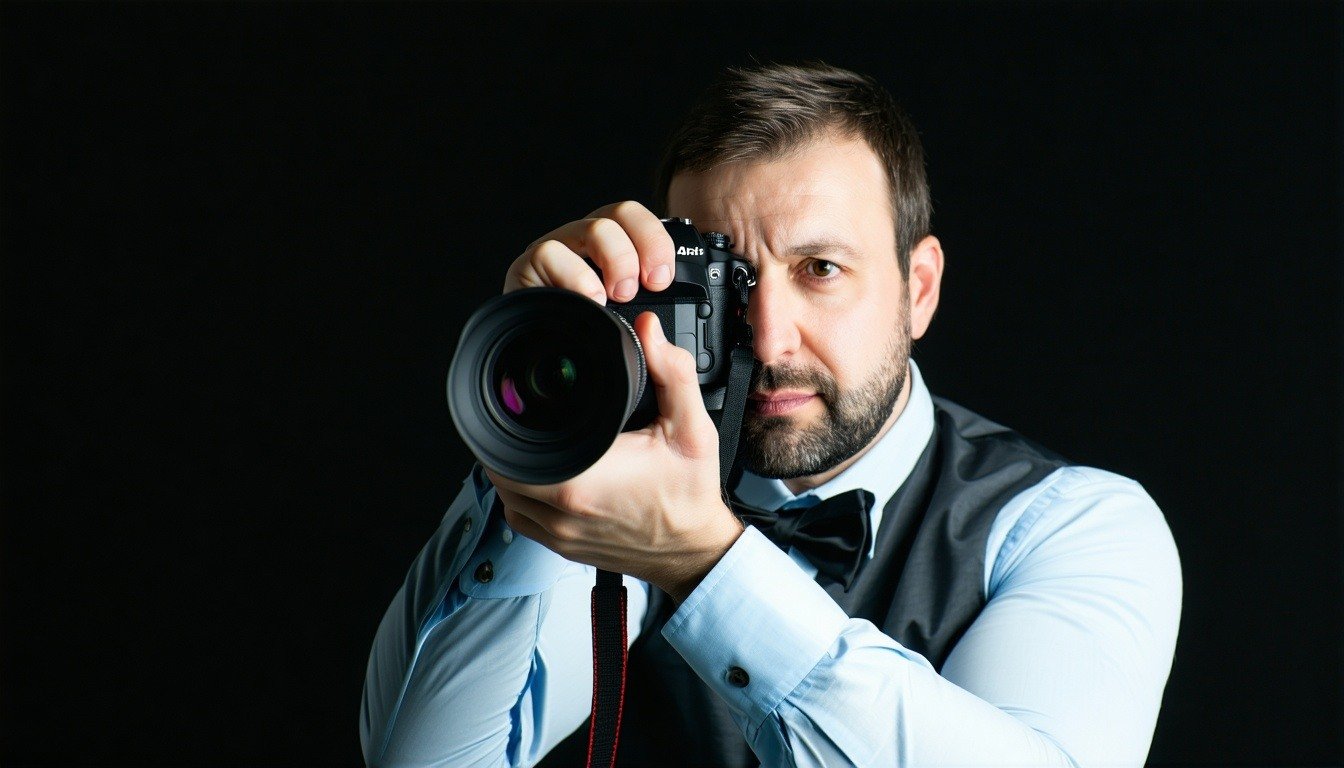 Private investigator conducting surveillance with a camera.